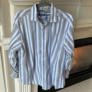 Robert Graham Button Down Flip Cuff Classic Fit Shirt Large